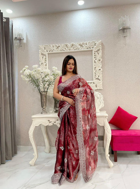 Exclusive Premium Burburry Spray Print Saree