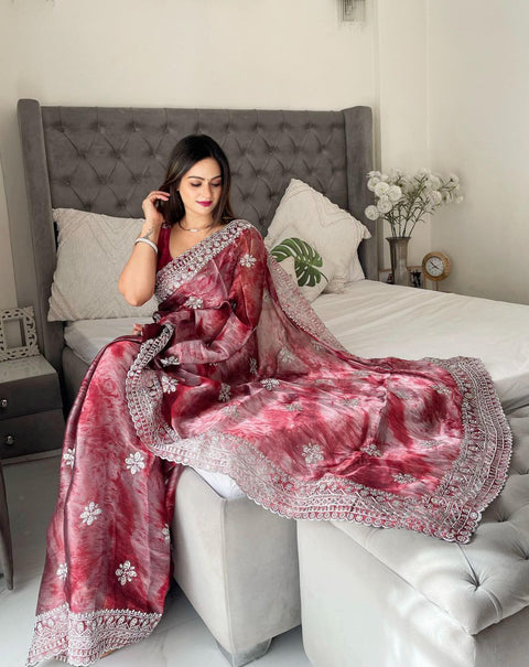 Exclusive Premium Burburry Spray Print Saree