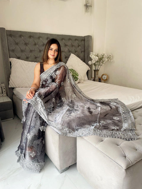 Exclusive Premium Burburry Spray Print Saree