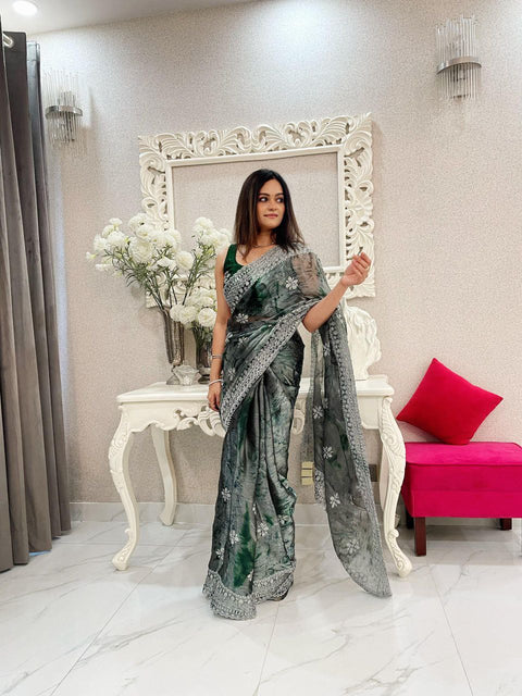Exclusive Premium Burburry Spray Print Saree