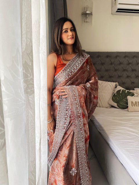 Exclusive Premium Burburry Spray Print Saree