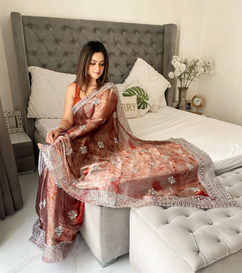 Exclusive Premium Burburry Spray Print Saree