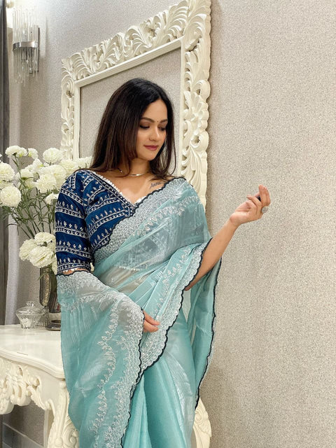 Elegant Designer Sequins Saree with Stitched Blouse (SKY)