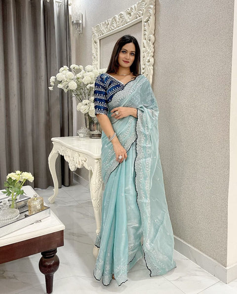 Elegant Designer Sequins Saree with Stitched Blouse (SKY)
