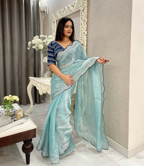 Elegant Designer Sequins Saree with Stitched Blouse (SKY)