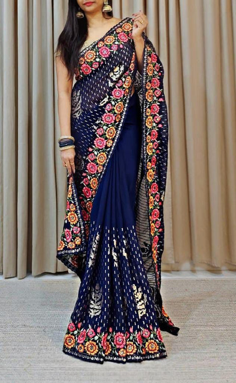 Elegant Georgette Saree with Sequins & Embroidery Work – A Must-Have for Your Wardrobe