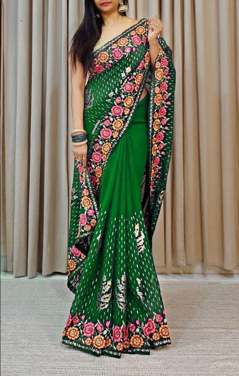 Elegant Georgette Saree with Sequins & Embroidery Work – A Must-Have for Your Wardrobe