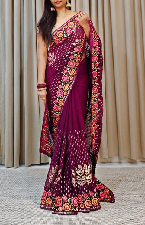 Elegant Georgette Saree with Sequins & Embroidery Work – A Must-Have for Your Wardrobe