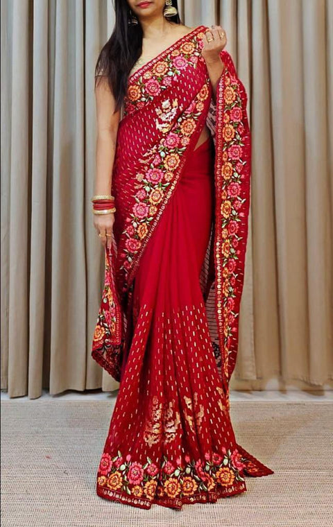 Elegant Georgette Saree with Sequins & Embroidery Work – A Must-Have for Your Wardrobe