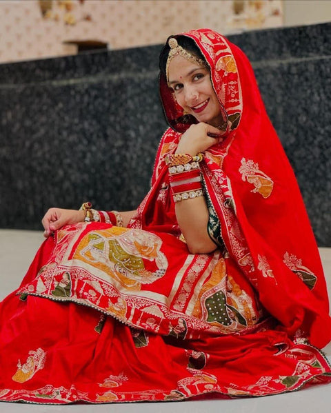 Premium HandWork Original Dola Silk Saree with Elegant Zari & Stone Work (RED)