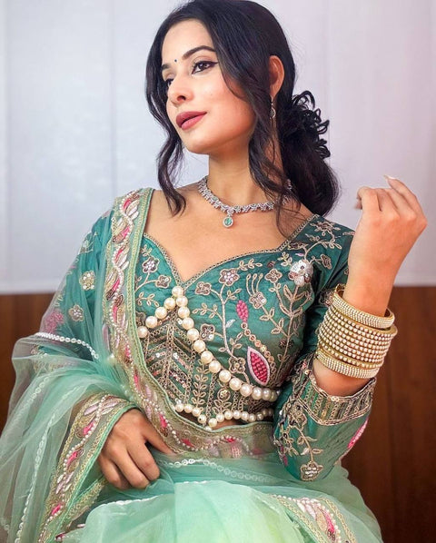 New Superhit Net Saree with Heavy Embroidery & Pearl Moti Work