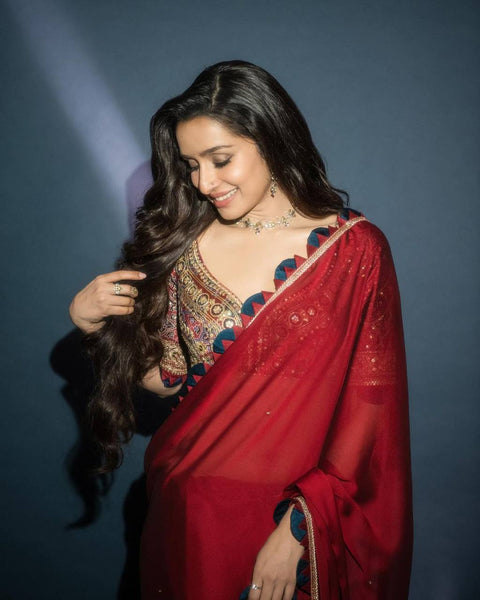 New Blooming Rangoli Saree with Pearl Moti & Embroidery – Celebrity-Inspired 🌟