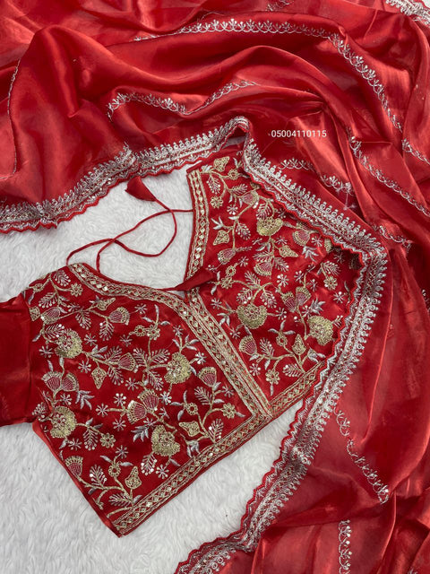 Gorgeous Soft G-MEE Satin Saree with Sequence Work & Stitched Blouse – Perfect for Parties