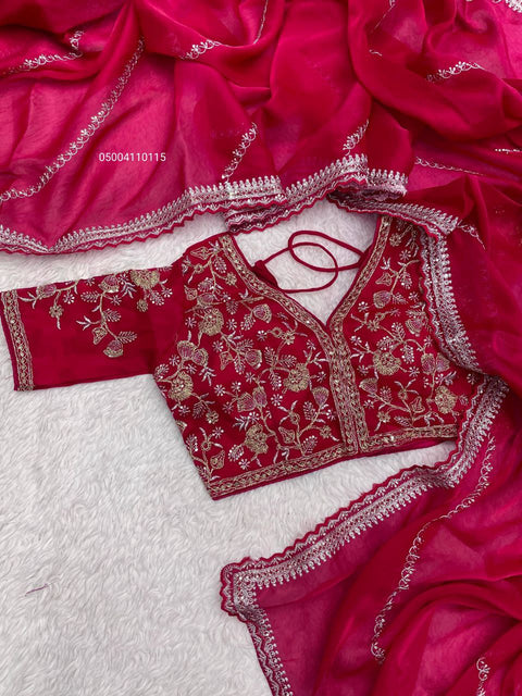 Gorgeous Soft G-MEE Satin Saree with Sequence Work & Stitched Blouse – Perfect for Parties