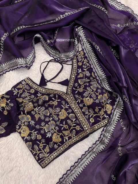 Gorgeous Soft G-MEE Satin Saree with Sequence Work & Stitched Blouse – Perfect for Parties