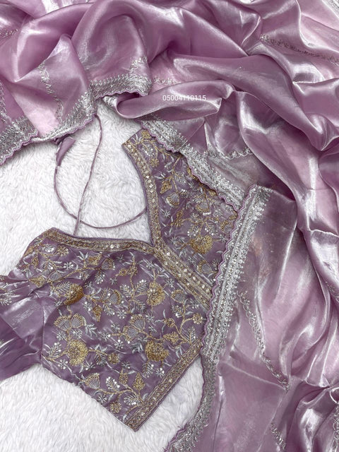 Gorgeous Soft G-MEE Satin Saree with Sequence Work & Stitched Blouse – Perfect for Parties