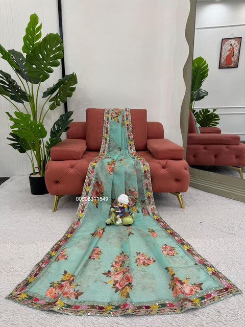 Exclusive Tibby Silk Designer Saree with Elegant Thread & Sequence Work