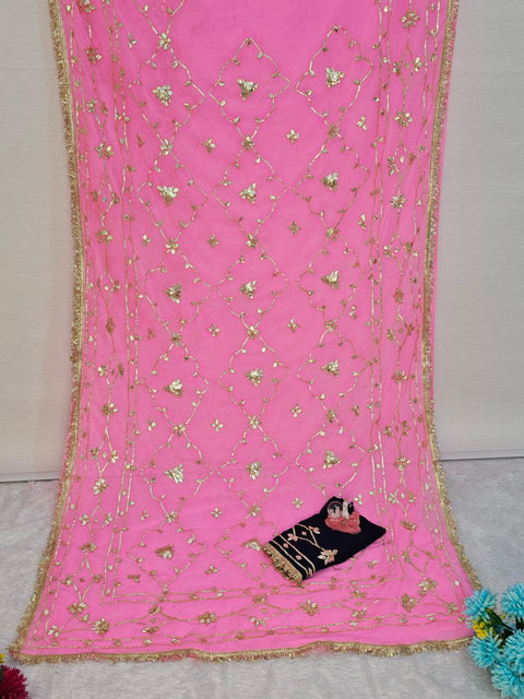 ✨Original Hand Kachhi Gotta Work Heavy Saree In Soft C C Georgette With Sequence Lace Border – (1218)