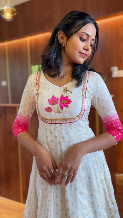 Hand Work Gown for Women – Pure Jacquard Silk Party Wear