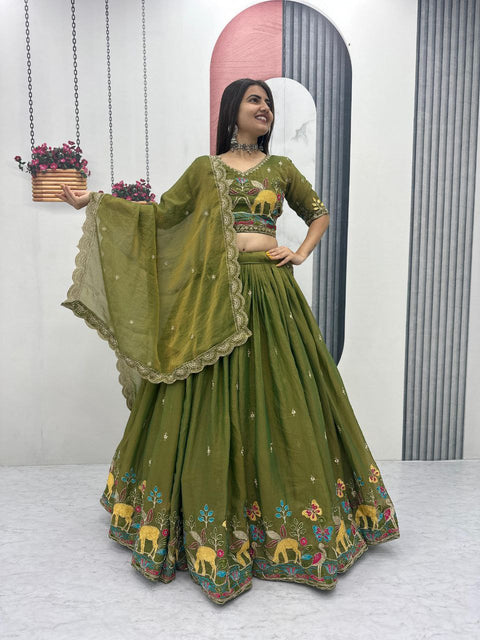 Festival Lehenga Choli Set for Women – Heavy Embroidery Designer Wear ( MEHENDI)