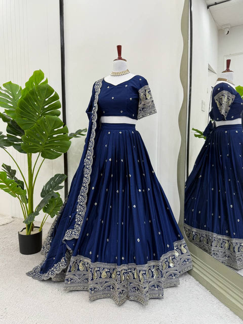 Chinon Silk Lehenga Choli Set for Women – Heavy Boutique Festive Wear (BLUE)