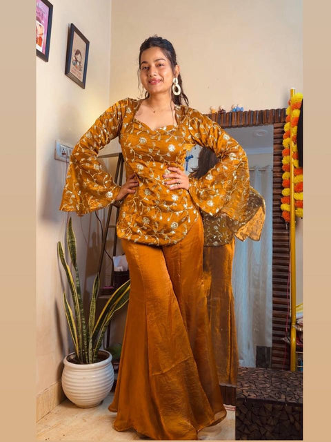 Sequence Embroidery Top Plazzo Set for Women – Wedding & Party Wear