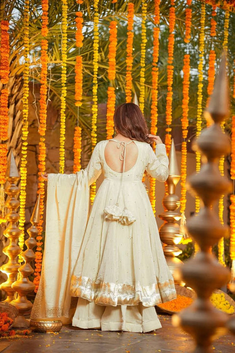 Designer Chinnon Silk Plazzo Gown Set for Women –  Festive Wear