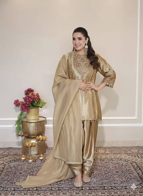 Wedding Wear Sequence Embroidered Fendy Top Salwaar Dupatta Set