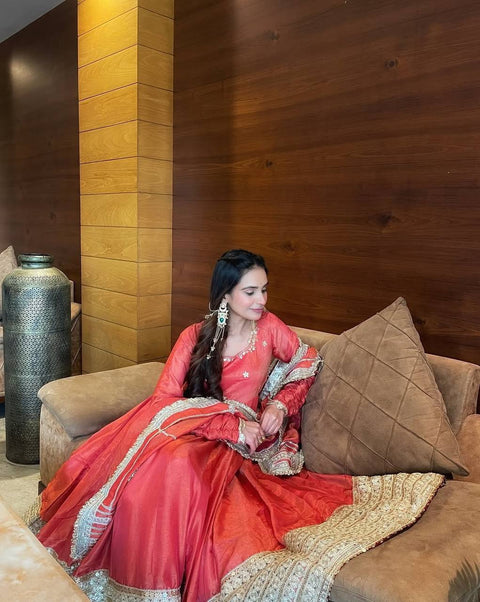 Premium Chinon Silk Anarkali Suit Set with Sequins & Fancy Lace Dupatta