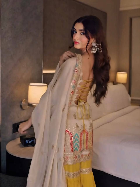 ✨Designer Sharara Set With Heavy Chinnon Silk And Thread Sequence Work ✨