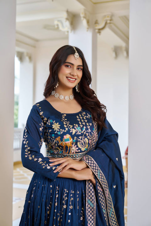💗 Wedding Lehenga Choli With Heavy Embroidery Sequence Work – 💗( NAVY BLUE)