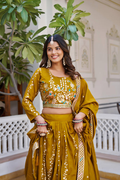 💗 Wedding Lehenga Choli With Heavy Embroidery Sequence Work – 💗( YELLOW )