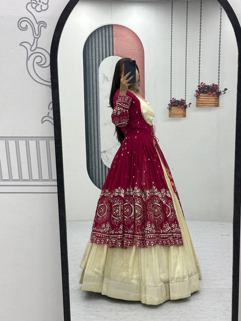 💗Festival Special Indo Western Lehenga Set With Shrug –💗(RANI)