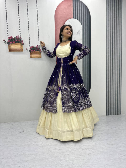 💗Festival Special Indo Western Lehenga Set With Shrug –💗(NAVY BLUE)