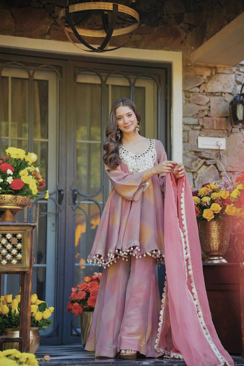 ✨Designer Plazoo With Top Set In Heavy Cosmos Silk And Real Mirror Work ✨