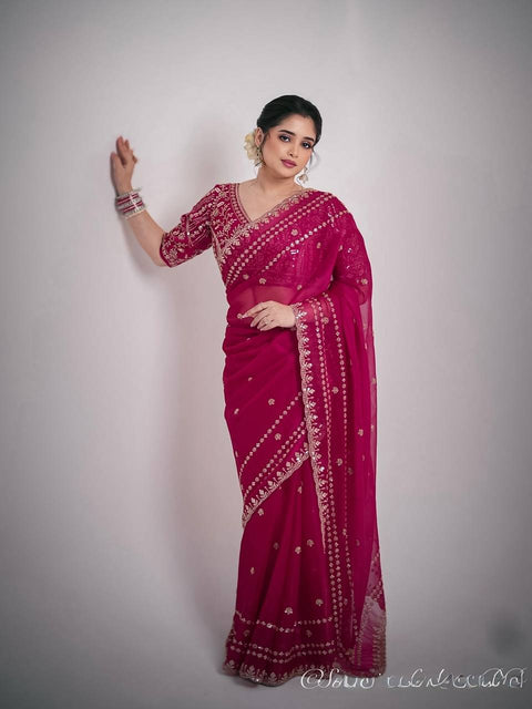 Premium Designer Saree In Soft Space Silk With Sequence & Zari Embroidery