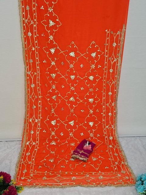 ✨Original Hand Kachhi Gotta Work Heavy Saree In Soft C C Georgette With Sequence Lace Border – (1218)