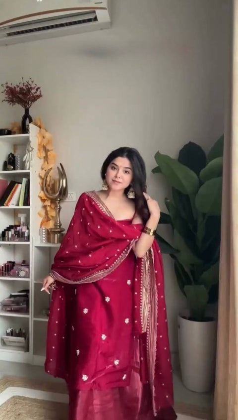 Premium Jimi Choo Top Palazzo Dupatta Set with Thread Sequins Work