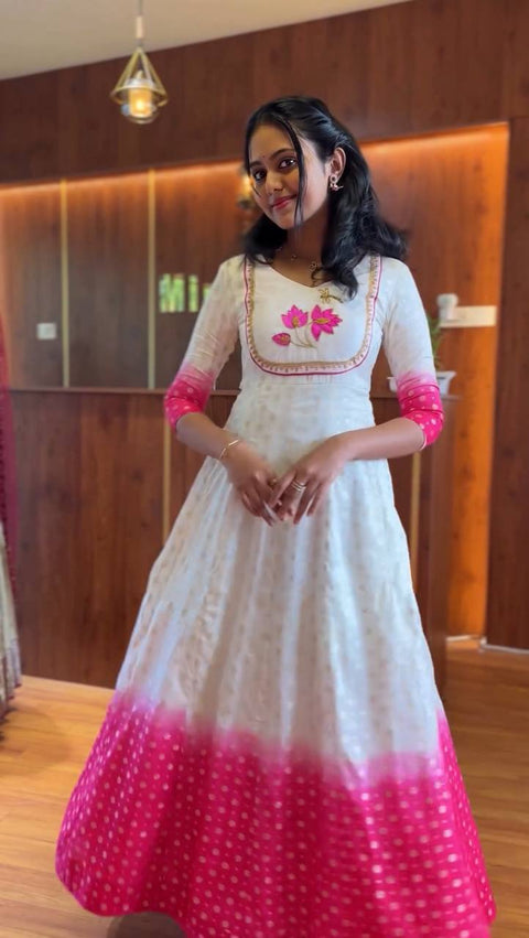 Hand Work Gown for Women – Pure Jacquard Silk Party Wear