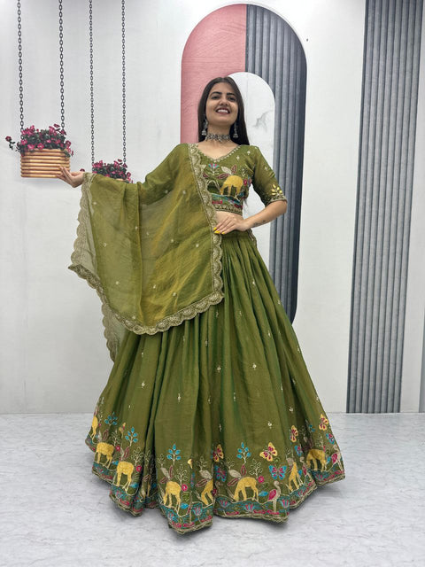 Festival Lehenga Choli Set for Women – Heavy Embroidery Designer Wear ( MEHENDI)