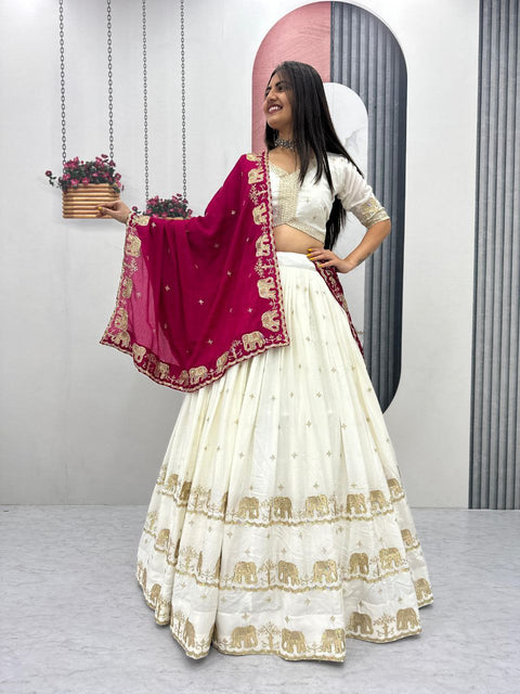 Chinon Lehenga Choli Set for Women – Festival & Party Wear (WHITE)