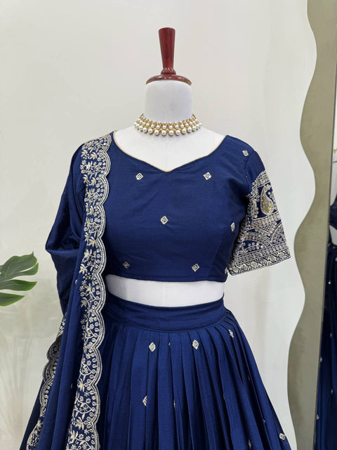 Chinon Silk Lehenga Choli Set for Women – Heavy Boutique Festive Wear (BLUE)