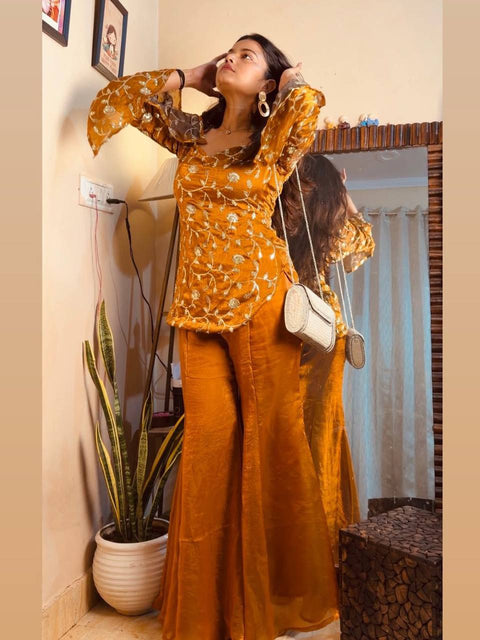 Sequence Embroidery Top Plazzo Set for Women – Wedding & Party Wear