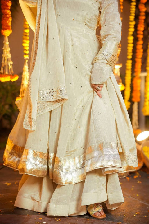 Designer Chinnon Silk Plazzo Gown Set for Women –  Festive Wear