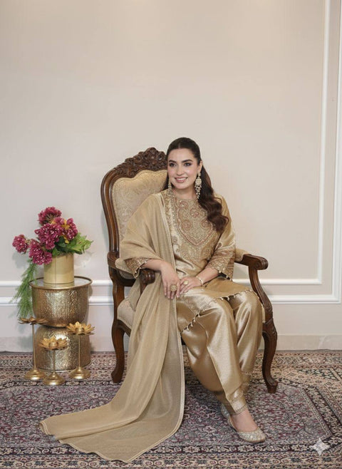 Wedding Wear Sequence Embroidered Fendy Top Salwaar Dupatta Set