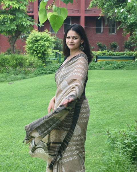 🍁 New Design Plain Soft Linen Saree With Digital Print 🍁