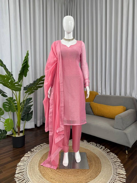 Designer Suit And Pent Set With Hot Fix Work And Dupatta