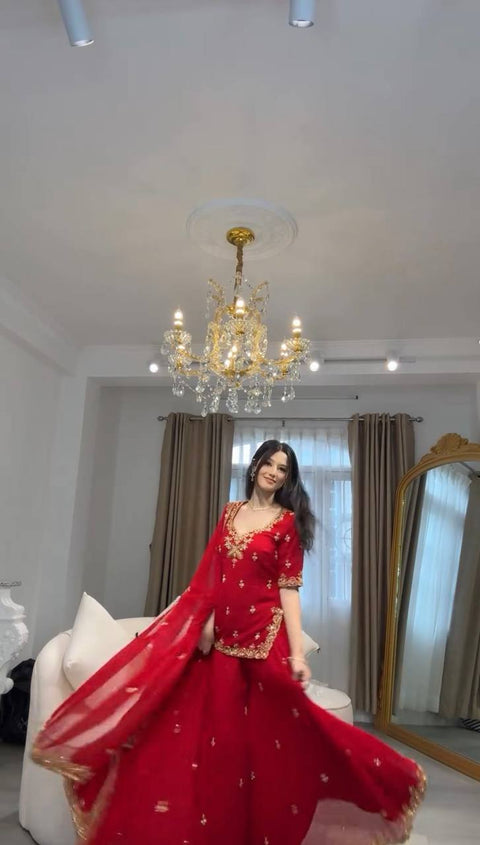 Premium Top Sharara Set With Thread And Sequence Work