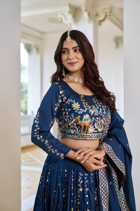 💗 Wedding Lehenga Choli With Heavy Embroidery Sequence Work – 💗( NAVY BLUE)