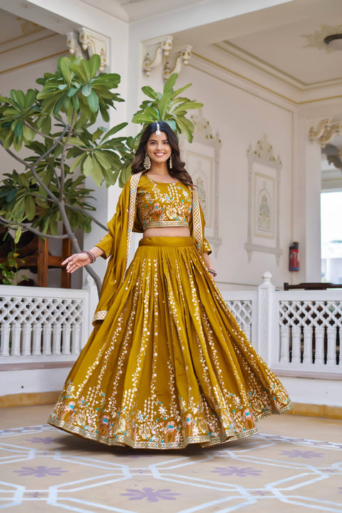 💗 Wedding Lehenga Choli With Heavy Embroidery Sequence Work – 💗( YELLOW )